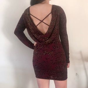 Vintage Long Sleeve Body Con Dress With Open Back